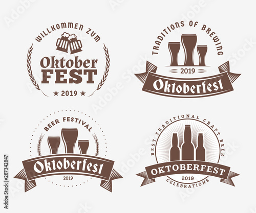 Beer festival Oktoberfest celebrations. Set of retro vintage beer badges, labels, logos for bar, pub, beer party. Vector design elements