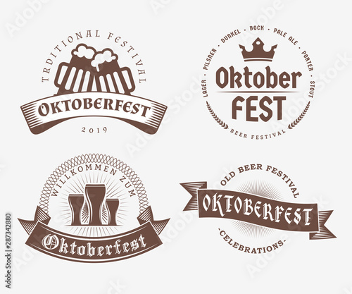 Beer festival Oktoberfest celebrations. Set of retro vintage beer badges, labels, logos for bar, pub, beer party. Vector design elements