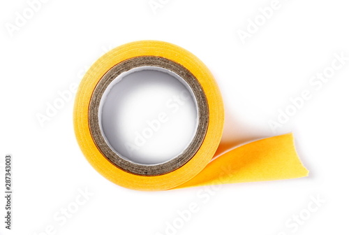 Bild auf Leinwand Cardboard duct, repair, adhesive tape roll isolated on white background, top vie