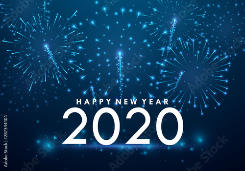 Happy new year 2020 on fireworks background