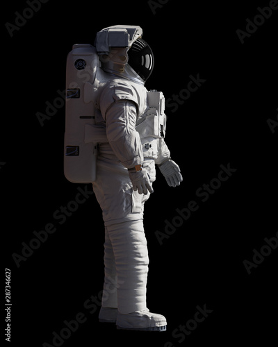 astronaut standing, isolated on black background (