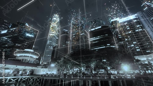 Singapore cityscape with futuristic network connection. Technology concept. Hyperlapse