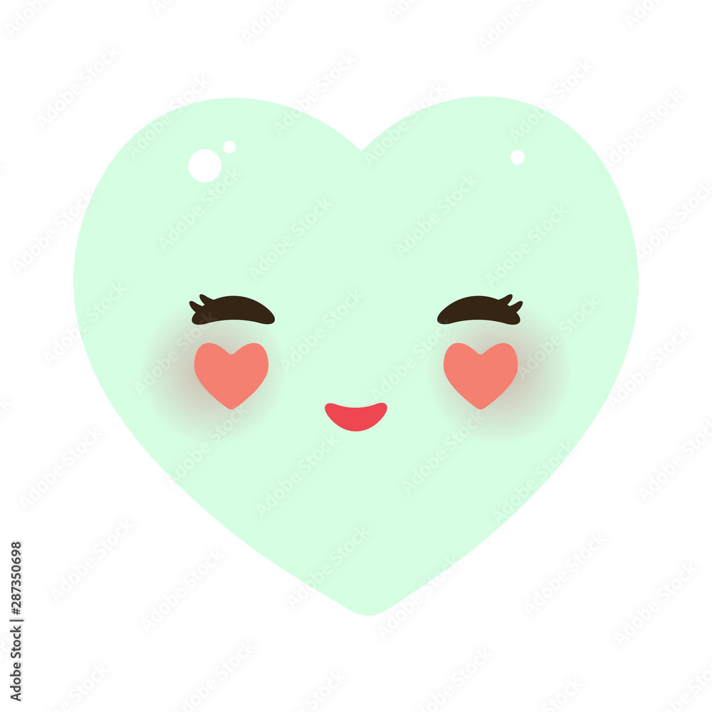 Card design with Funny Kawaii heart pink, green, isolated on white background. Valentine's Day Card banner template. Vector Card design with Funny Kawaii heart pink, green, isolated on white background. Valentine's Day Card banner template. Vector