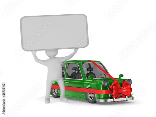 Man with banner and green c...