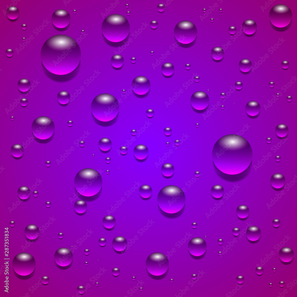 Abstract purple and blue gradient background with clear water drops texture, vector illustration