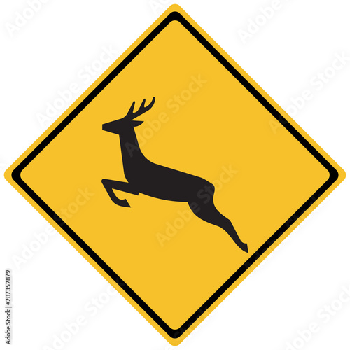 Wildlife deer crossing sign on diamond sign. Symbol, sign,caution,warning,label etc.