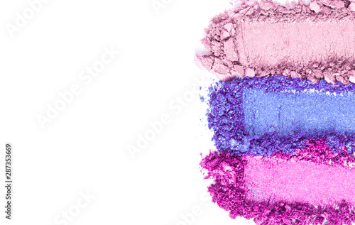 Broken golden and pink Eye shadow set isolated on white