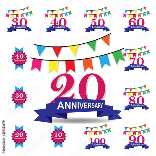 20 years multicolored icon . Set of anniversary illustration icons. Signs, symbols can be used for web, logo, mobile app, UI, UX