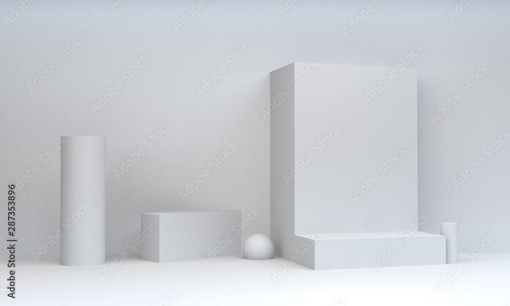 Geometric White shape scene minimal, 3d rendering. Geometric White shape scene minimal, 3d rendering.