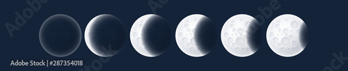 Lunar eclipse, phases of the gray moon, earth shadow on the moon, space planet with craters in the universe, vector illustration photo