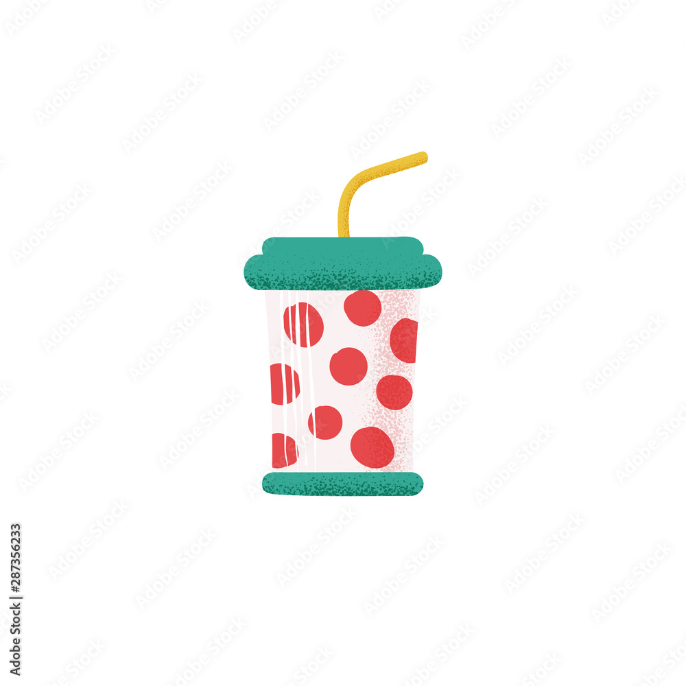 Paper cup icon in cartoon style for design cards of children's cinema club.