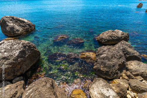 seascape with big stones on the shore in Crimea