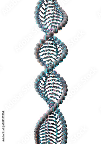 3d hyper realistic render of an artificial DNA molecule, the concept of artificial intelligence, on a white and clean background.