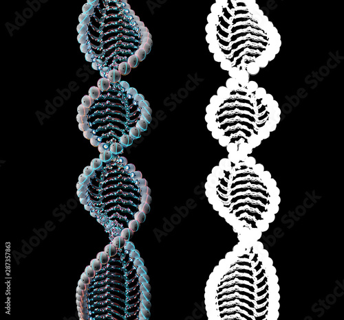 3d hyper realistic render of an artificial DNA molecule, the concept of artificial intelligence, alpha channel included.