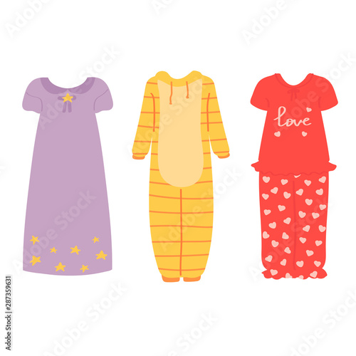 Set of pajamas isolated on a white background. Vector illustration in freehand drawing style