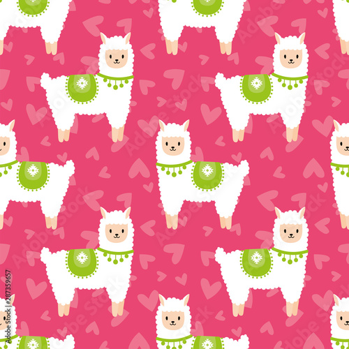 Pink seamless pattern with cute alpacas