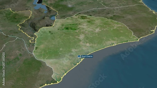 Zambezia - province of Mozambique with its capital zoomed on the satellite map of the globe. Animation 3D photo