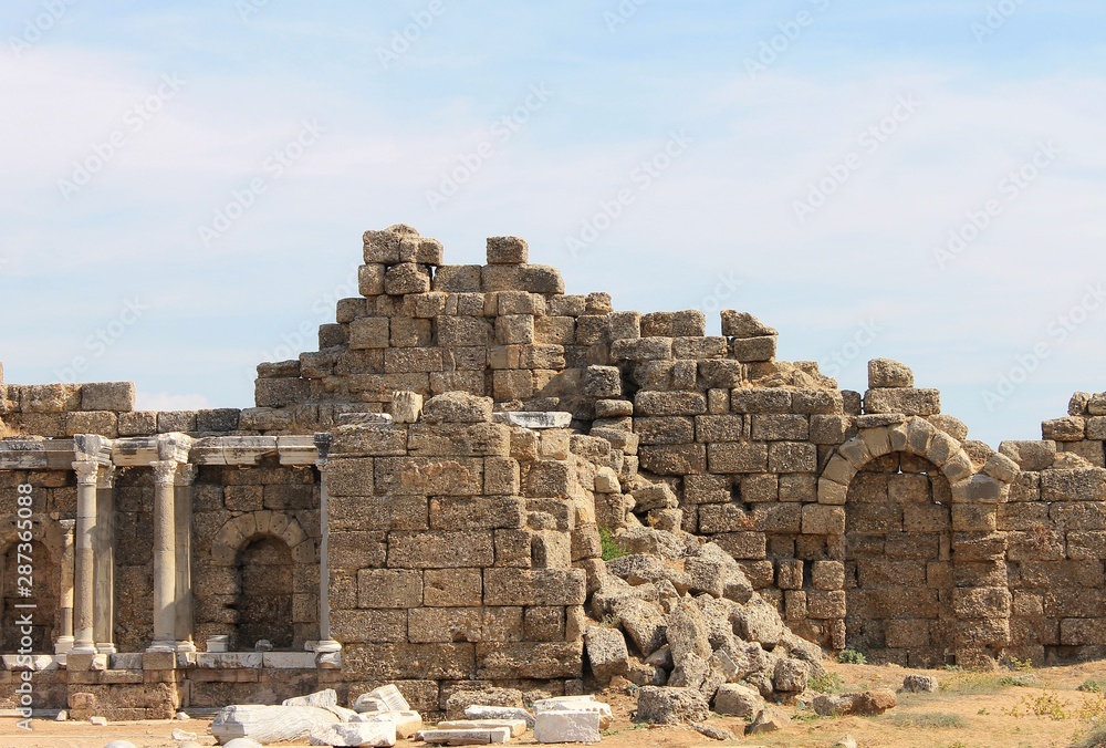 Side is an ancient resort port city in the south of the Mediterranean coast of Turkey. Side is an ancient resort port city in the south of the Mediterranean coast of Turkey.