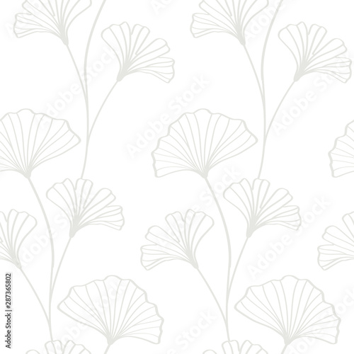 Vector ginkgo leaves seamless pattern  white and gray