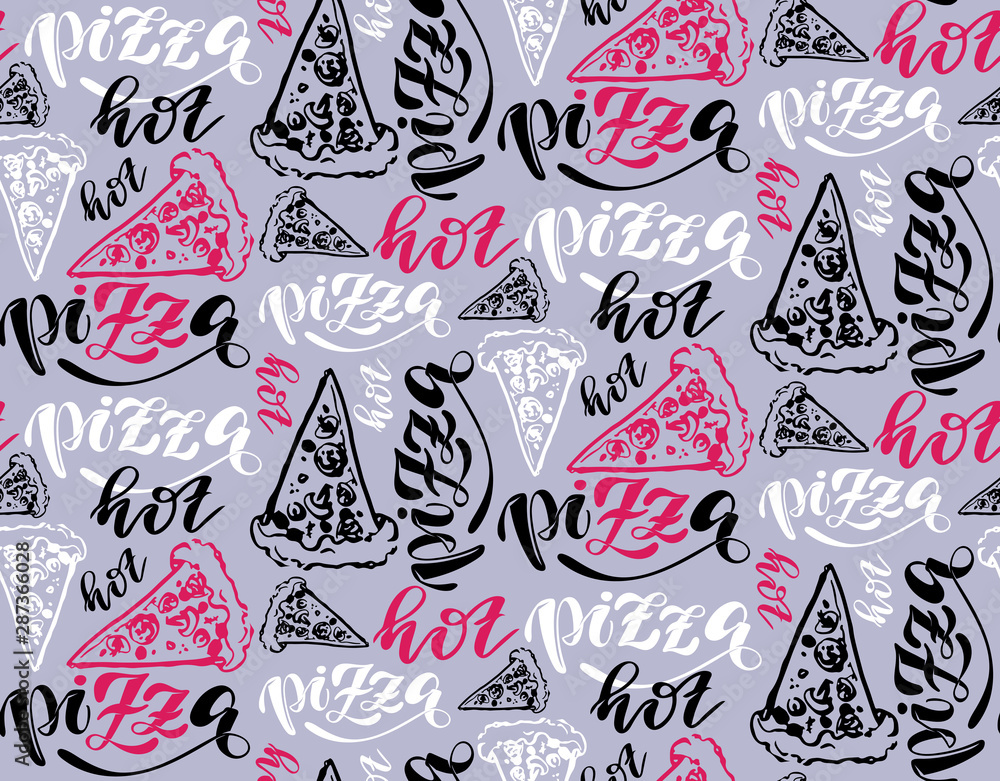 Cute Hot Pizza - hand drawn doodle lettering pattern template background wallpaper texture textile art