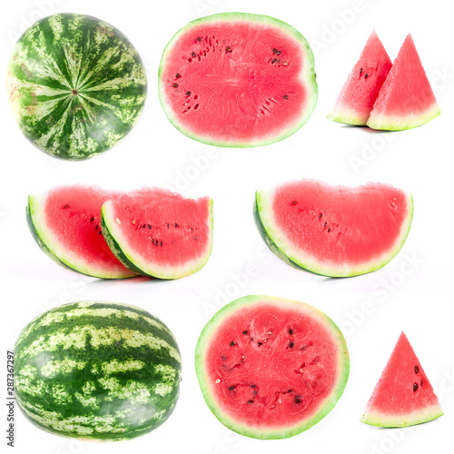  watermelon set slices pieces  isolated on white background