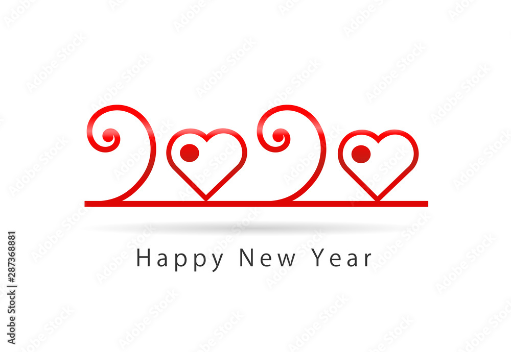 happy new year 2020 with heart on isolated background