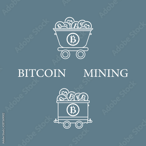 Mining of bitcoins. Mining trolleys with bitcoins.