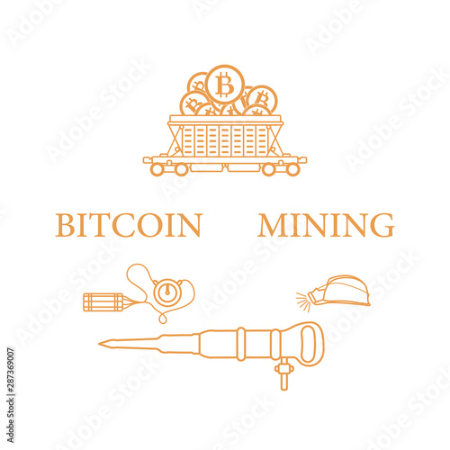 Railway car, bitcoin, dynamite, jackhammer, helmet