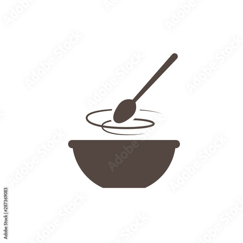 Kitchen icon bowl with spoon, Flat vector illustartion. Cooking logo.