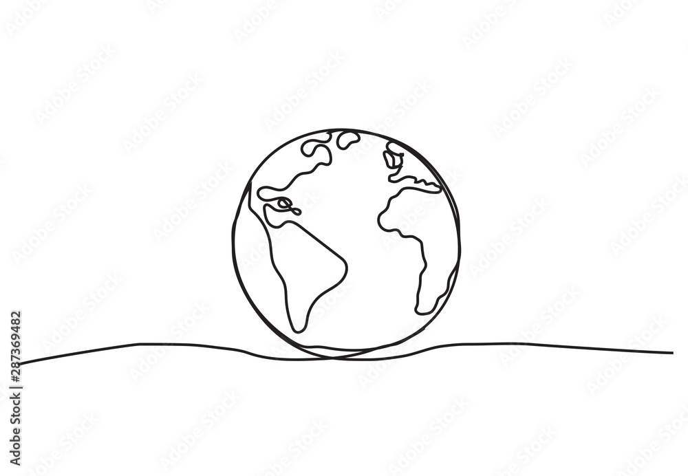 Naklejka Globe. One line drawing on white background.