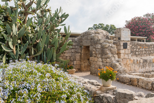 The ruins of a monastery of Byzantine times in the territory of the catholic Christian Transfiguration Church located on Mount Tavor near Nazareth in Israel