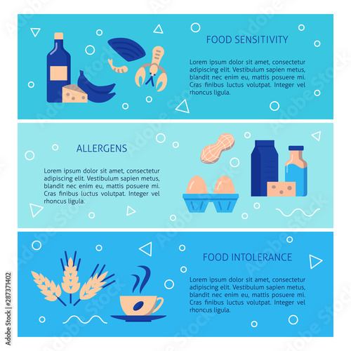 Food allergy concept flyer templates in flat style