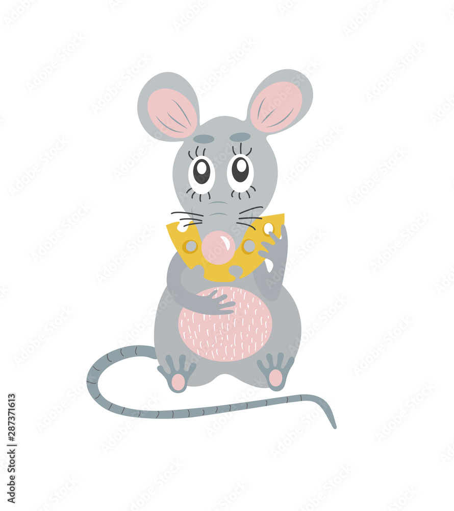 Cute cartoon mouse with cheese. Symbol of 2020 year. Vector illustration Cute cartoon mouse with cheese. Symbol of 2020 year. Vector illustration