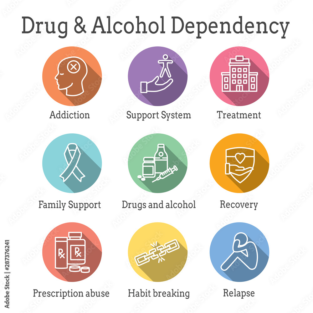 Drug & Alcohol Dependency Icon Set - support, recovery, and treatment Drug & Alcohol Dependency Icon Set - support, recovery, and treatment