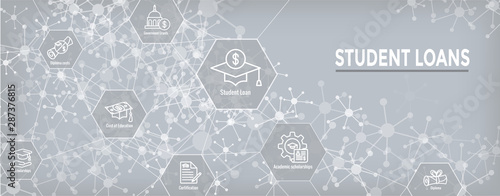 Student Loans Icon Set with Web Header Banner