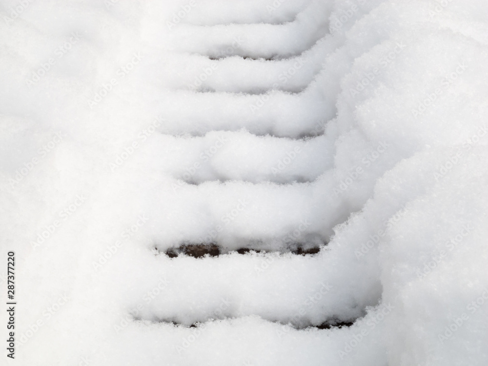 Wooden steps under the snow