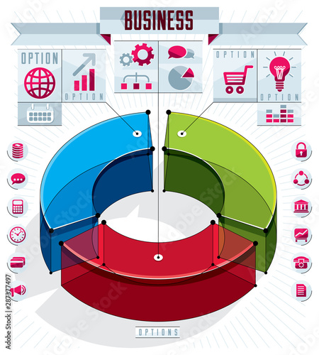 Creative infographics template, three sectored 3d circle idea, vector layout illustration.