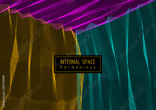 Vector illusive surreal art background for design like a hallucination drug trip surrealism, linear 3d trend. Fantastic psychedelic trendy modern op art, optical dimensional illusion.