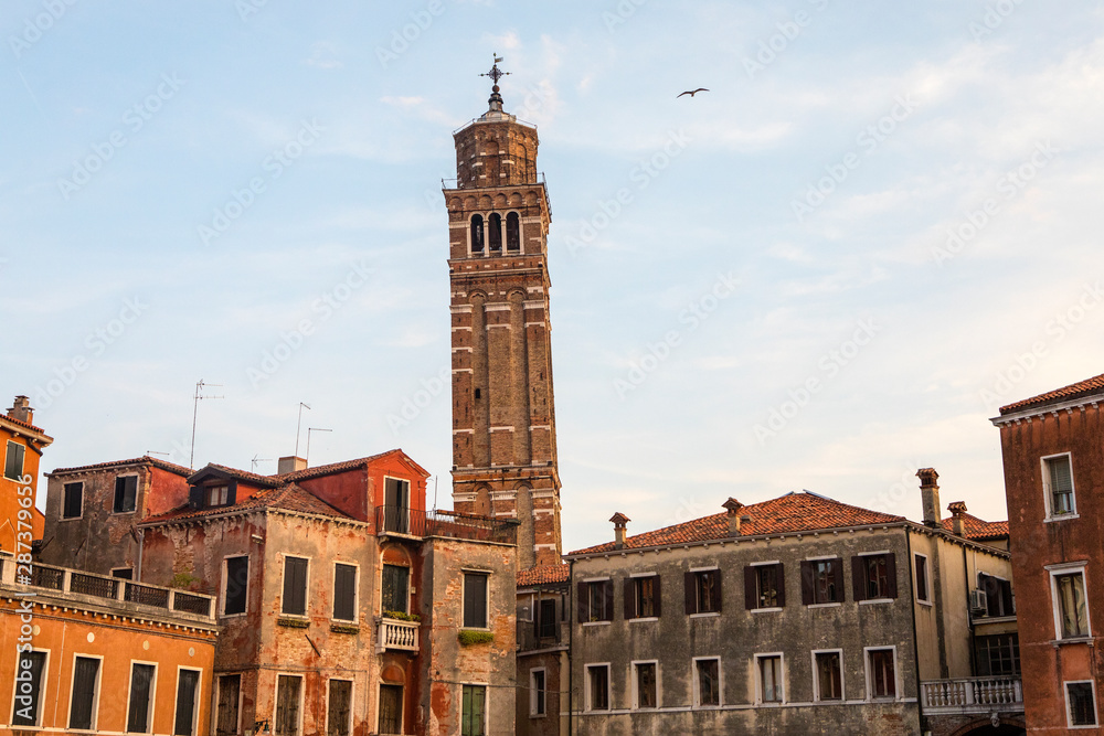 Leaning Tower of Santo Stefano Church in Venice