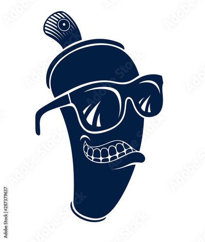 Graffiti paint spray can cartoon character, vector illustration, urban teen culture theme.