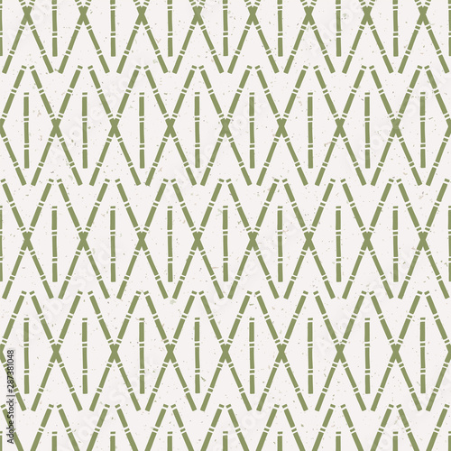 Hand made bamboo stem seamless pattern. Japanese abstract geo botanical . Soft grass green neutral tones. All over recycled print for asian homedecor, fashion. Vector swatch repeat.
