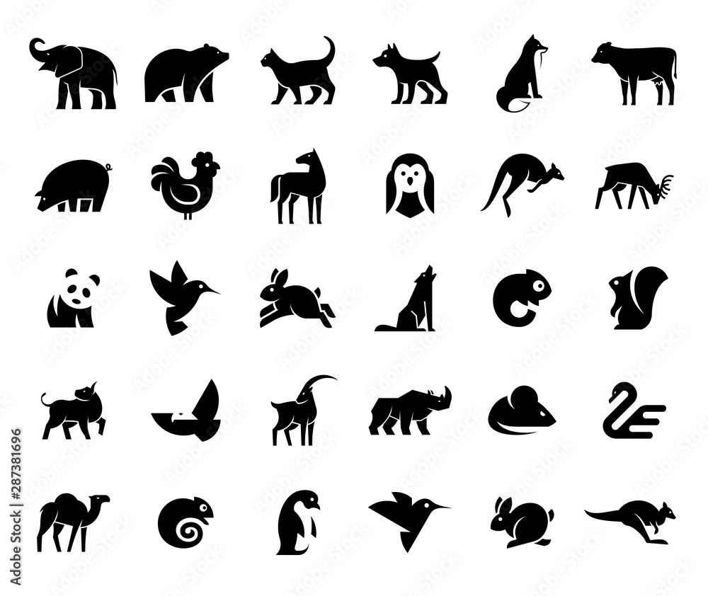 Naklejka premium Animals logos collection. Animal logo set. Isolated on White background