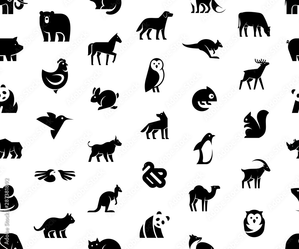 Naklejka premium Seamless pattern with Animals logos. Isolated on White background
