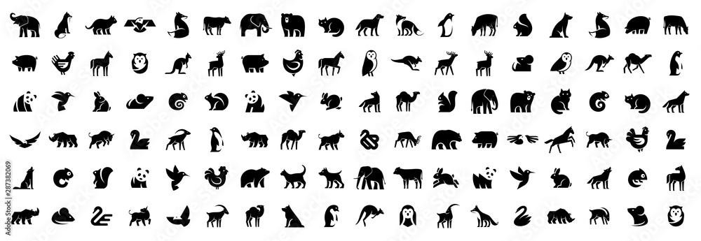 Fototapeta premium Kolekcja logo zwierząt. Zestaw logo zwierząt. Na białym tle