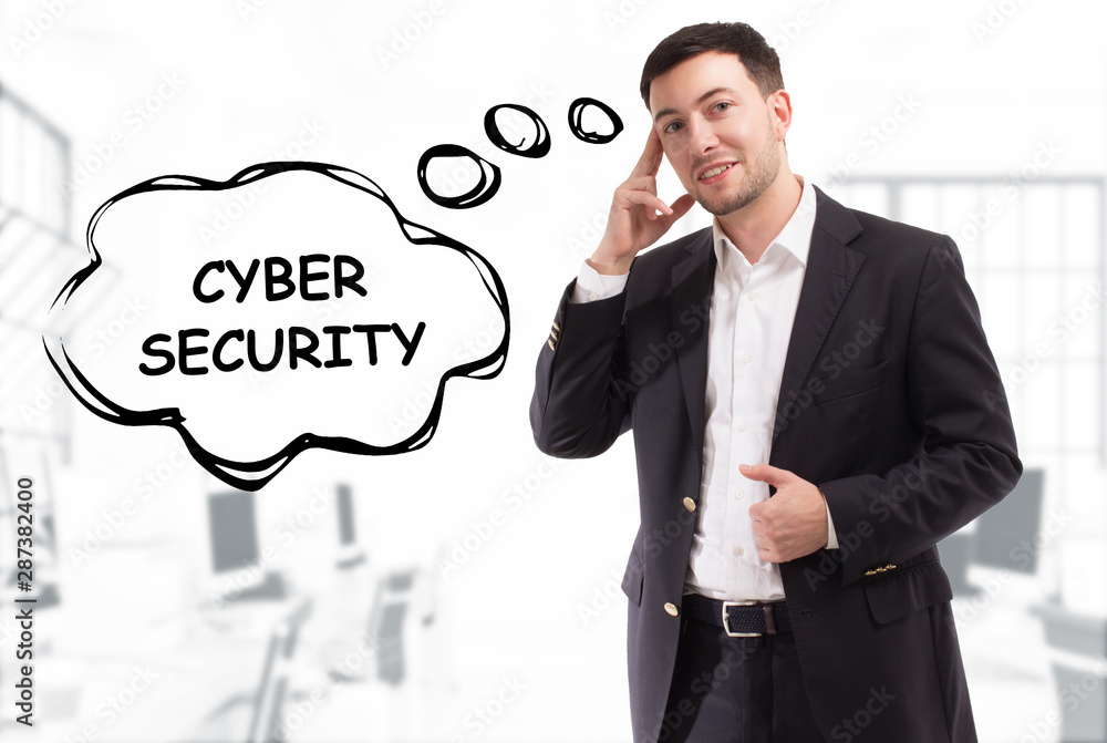 Business, technology, internet and network concept. The young businessman comes up with the keyword: Cyber security Business, technology, internet and network concept. The young businessman comes up with the keyword: Cyber security