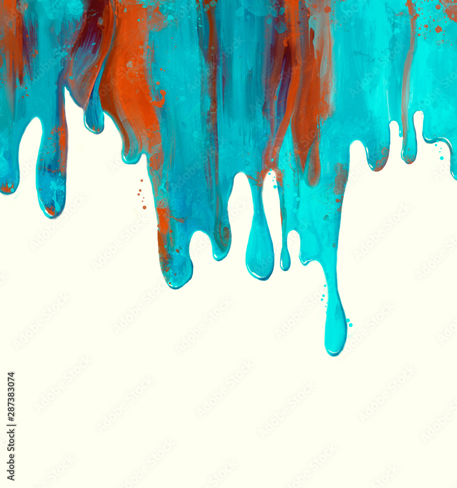 mixing and draining watercolor blue-orange paint