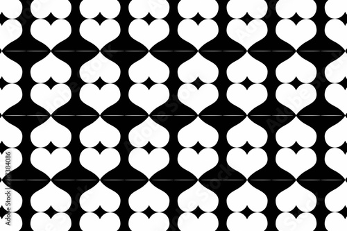 Black and white pattern. Black background with white heart and abstract element.