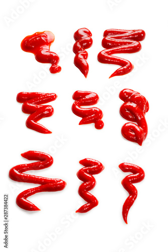 Ketchup splashes isolated on white background.