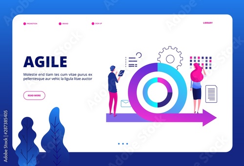 Agile concept. Vector agile management landing page. Business meeting, planning illustration. Agile teamwork method, development schematic