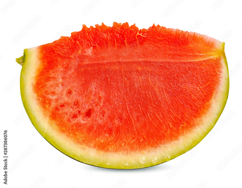 Isolated from watermelon cut a slice of watermelon with red pulp on a white background. Fresh slice of watermelon with juice drops Isolated from watermelon cut a slice of watermelon with red pulp on a white background. Fresh slice of watermelon with juice drops